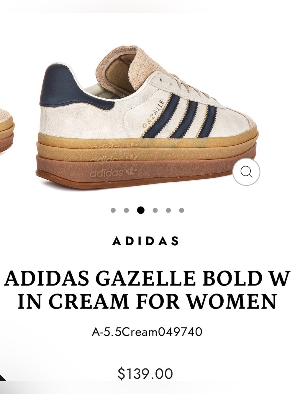 adidas Gazelle Bold Women’s Cream and Navy Platform Sneakers